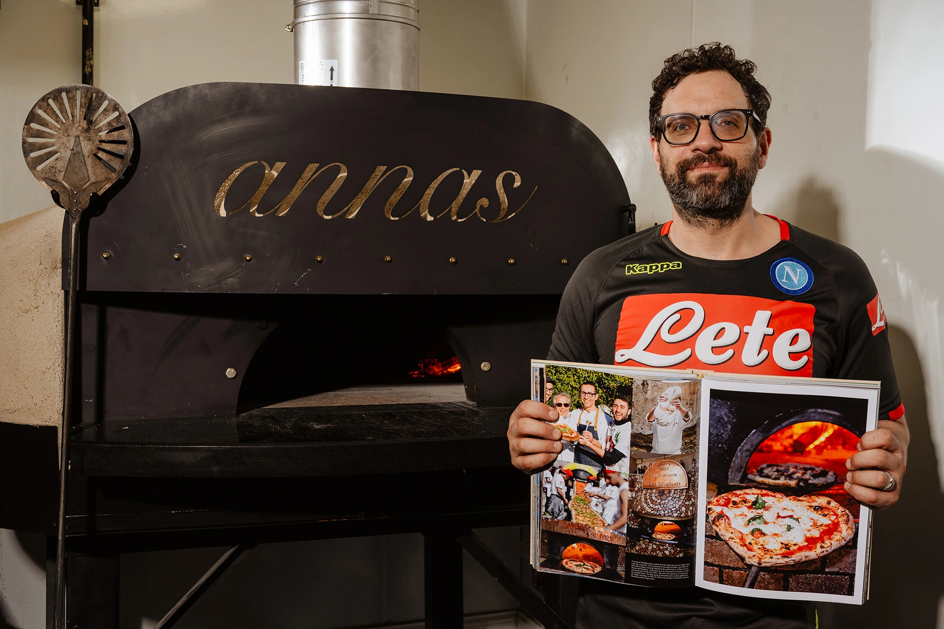 Chef Anothony in front of the Anna's Vesuviano Oven